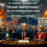 🇺🇸 États-Unis – 🇪🇺 Union européenne : Le G7 se réunit le 26 mars 2026 sur fond des guerres en Ukraine et en Iran, avec l&rsquo;imprévisibilité de l&rsquo;administration Trump ! Les Européens réitèrent leur soutien ferme à Kiev et des sanctions fortes contre Moscou, sans communiqué final pour éviter les tensions, exposant les divisions au sein du bloc.
