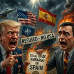 🇺🇸 États-Unis – 🇪🇸 Espagne : Trump menace d’un embargo commercial total sur l’Espagne après le refus du gouvernement socialiste d’autoriser l’utilisation des bases militaires pour les frappes sur l’Iran ! Cette fermeté expose les faiblesses des alliés européens au sein de l’OTAN.